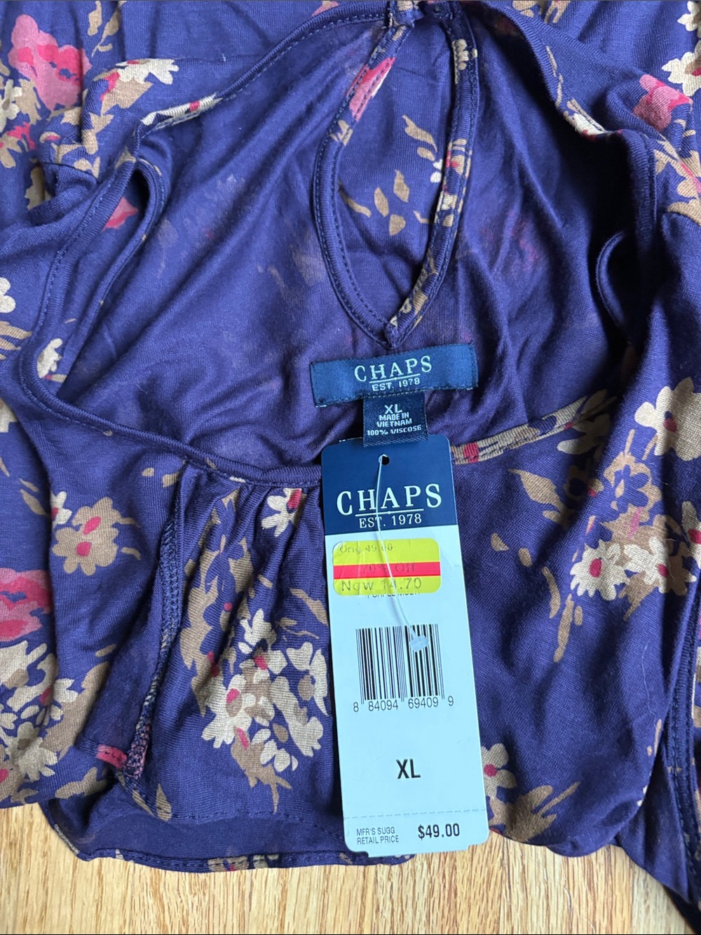 Chaps XL purple Floral Ruffle Keyhole Tank - Picture 3 of 4
